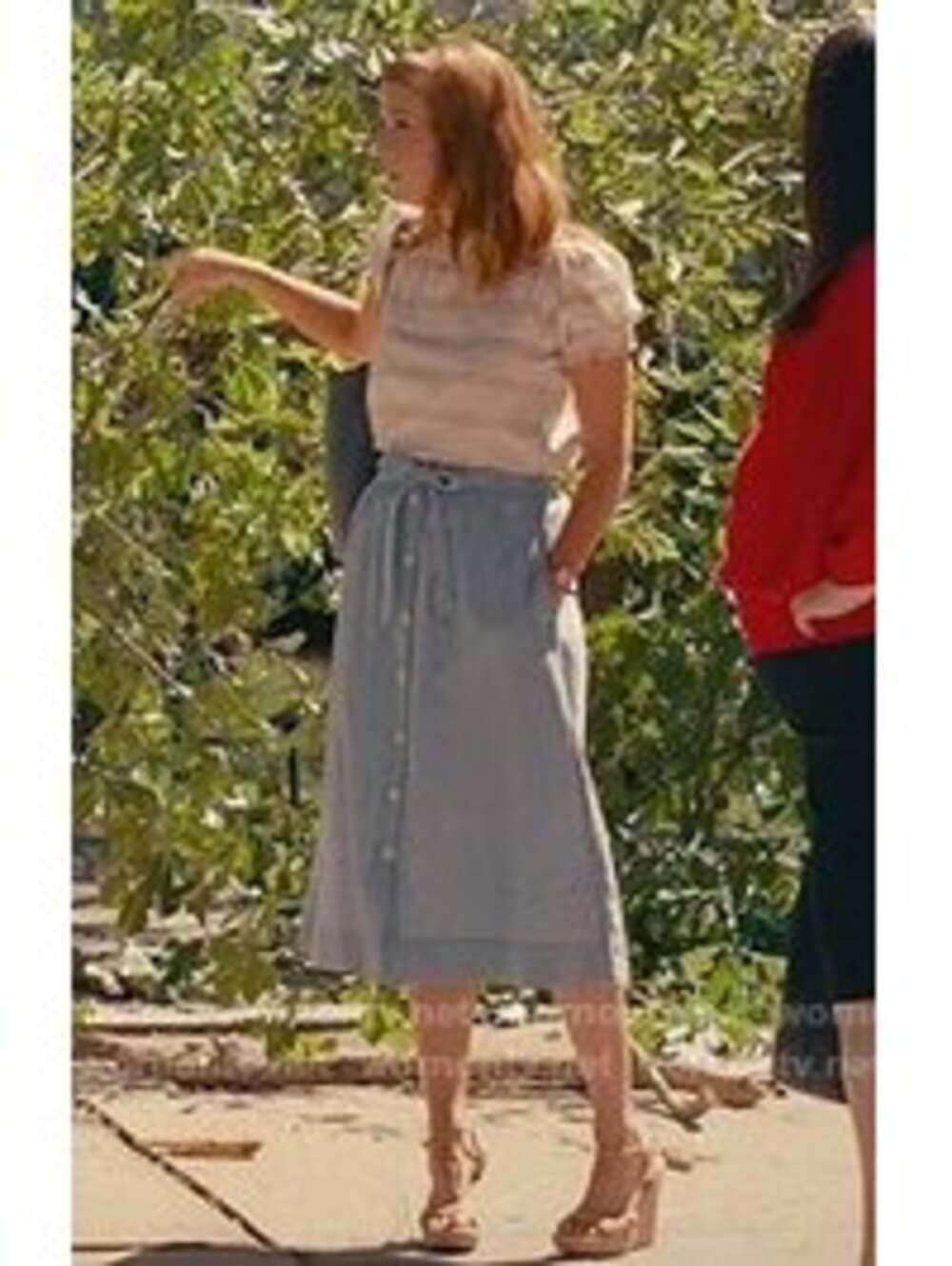 Madewell Light Blue Button-Front Midi Skirt with Tie Waist